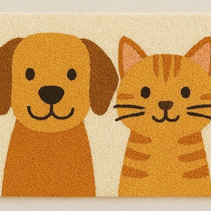 Cute Dog and Cat Tufted Rug| Handcrafted Pet Lover Area Rug| Kids Room Nursery Animal Carpet| Playroom Decorative Mat| Animal Lover Area Rug