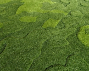 Handmade 3D Moss Green Wool Rug: Abstract Textured Area Rug