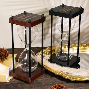Custom Engraving Black Wood Refillable Hourglass , Personalized Empty Hourglass for Wedding , 1-5mins timer for decor housewarming gift urn