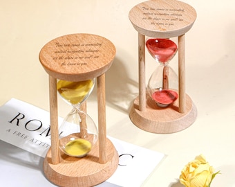 Clessidra personalizzata da 3/5/10/15/30 minuti con incisione, timer di sabbia personalizzato con cornice in legno di faggio - regalo ideale per lui e per lei, per la scrivania o per la casa