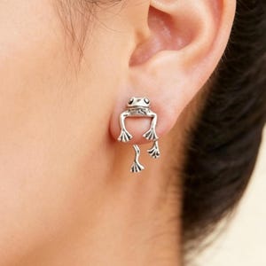 Pendientes de rana de oro/plata, dos piezas, estilo orejeras de animales, regalos únicos y divertidos.