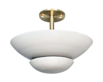Hallways Flush Mount Ceiling Light: Brass and Cream Metal