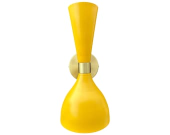 Yellow Wall Sconce: Brass Cone Light Interior