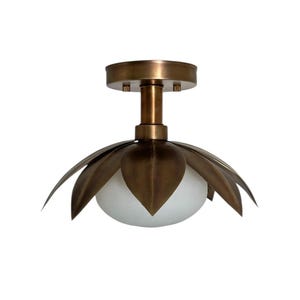 Floral Brass Ceiling Light Lotus Petals Flush Mount Antique Brass Fixture Handmade Light for Entryway, Hallway, Bedroom cafe Ceiling light
