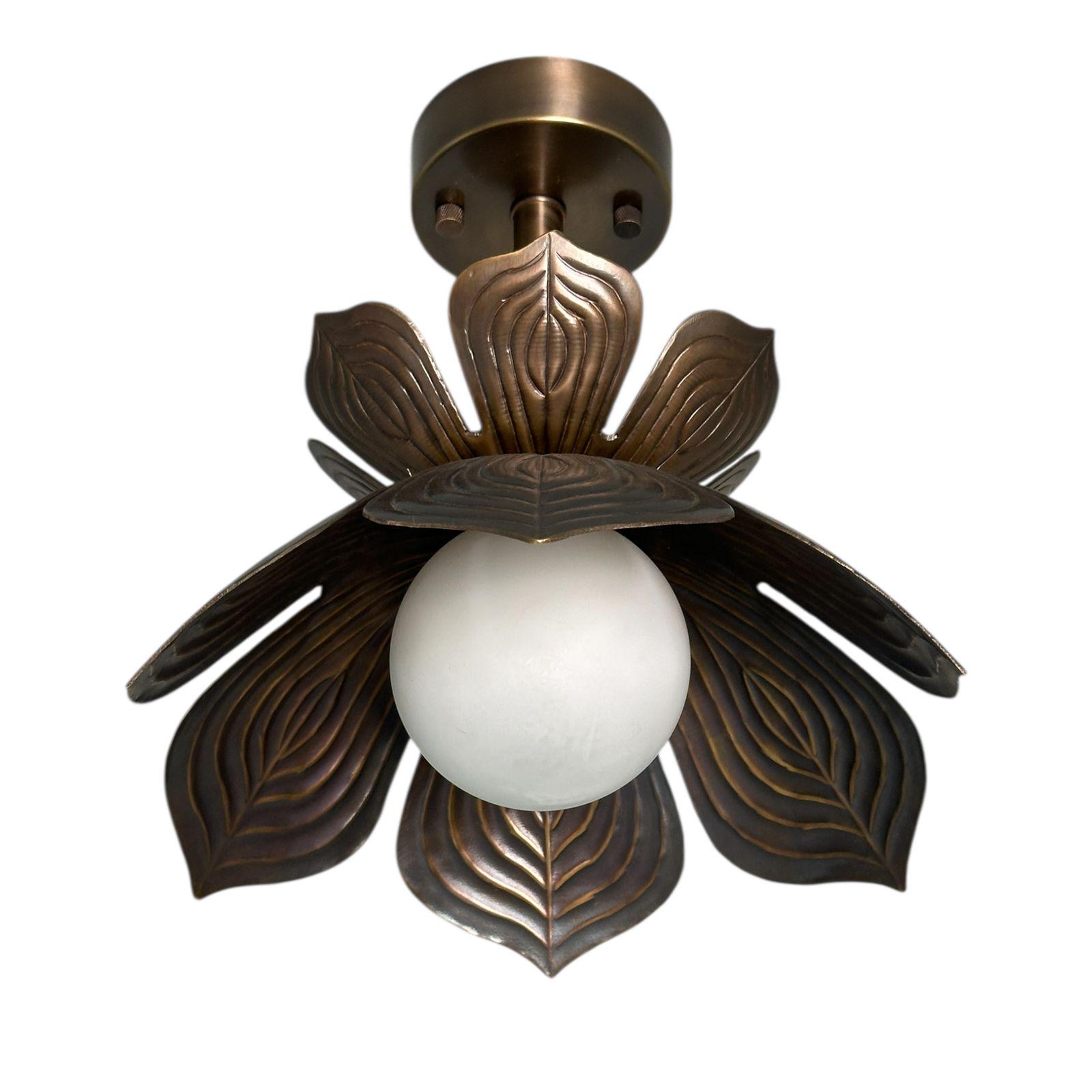 Traditional Vintage Ceiling Lamp – Antique Bronze Semi-Flush Mount With Frosted Glass Flower Bud Shade, E26 Base, 8.66" Dia, For Hallway, Entryway, Kitchen, Balcony