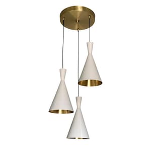 Modern Cone Pendant Light: White & Brass 3-Light Fixture