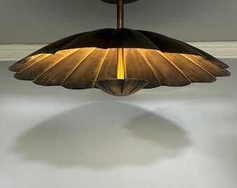 Vintage Brass Floral Ceiling Light Fixture: Handmade Scallop Antique Style Lamp