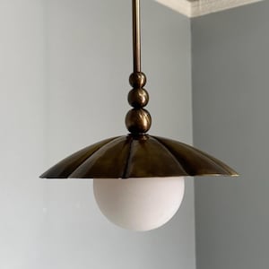Handmade Antique Brass Scalloped Pendant Globe Kitchen Island Light