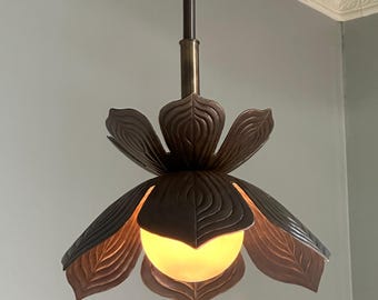 Hanging Ceiling Lamp With A Sculpted Floral Leaf Design