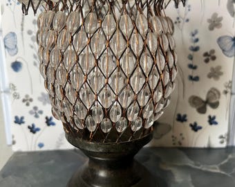 Perlendraht Kerzenhalter Becher | Kristall Glasperle Kupferdraht Votiv | Darkcore Cottage Altar Dekor | Gothic Wohnkultur | 18 cm hoch