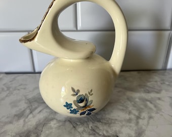 Vintage Creme Keramik Krug Blau Floral