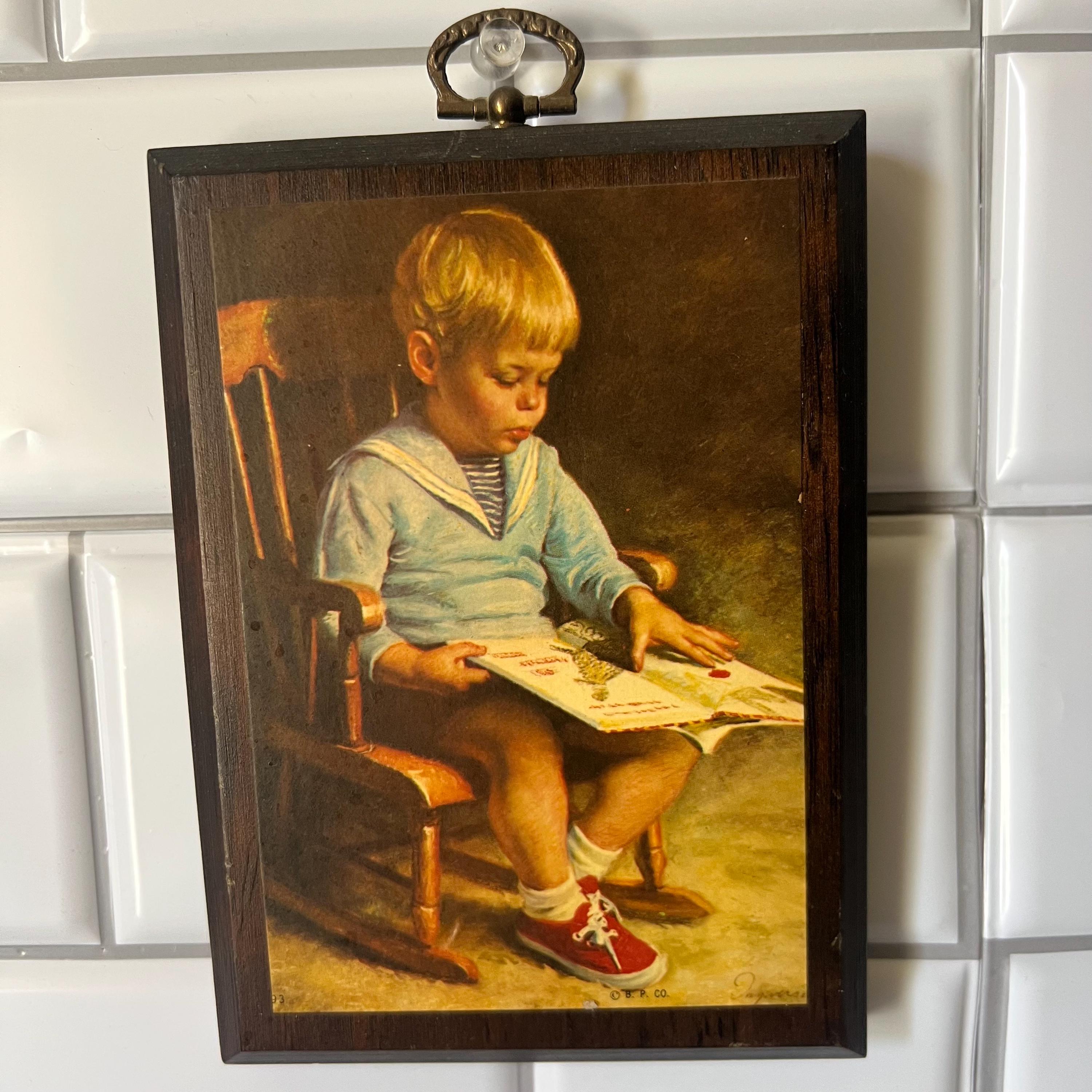 Vintage Boy in Blue Reading