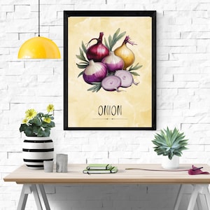 Colorful Onion Kitchen Wall Art – Botanical Onion Print – Farmhouse Vegetable Decor – Rustic Onion Illustration – Digital Onion Poster.