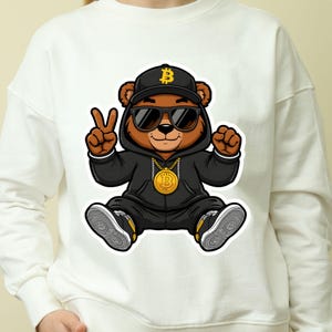 Crypto Streetwear Bear TShirt PNG Design | Cool Hip Hop Style T-Shirt  | Digital Download Sublimation Design