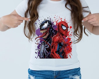 Camiseta de superhéroe araña roja con villano / Diseño digital de héroe de acción de cómic / Diseño PNG de sublimación digital