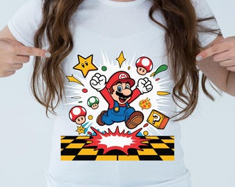 Diseño de camiseta con personajes de dibujos animados de videojuegos / Diseño de sublimación de gráficos de videojuegos para niños / Descarga digital PNG