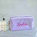 Personalized Seersucker Makeup Bag – Embroidered Name Cosmetic Pouch product logo