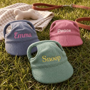 Personalized Dog Baseball Cap – Embroidered Corduroy Pet Sun Hat with Ear Holes
