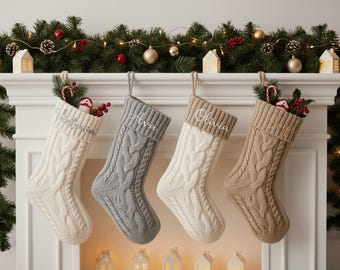 Custom Name Knit Christmas Stocking | Embroidered Holiday Decor