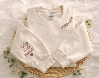 Custom Mama Embroidered Sweatshirt | Kids Names on Sleeve | Personalized Mom Gift