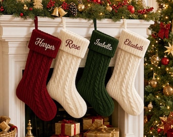 Personalized Embroidered Knit Christmas Stocking | Custom Family Stockings