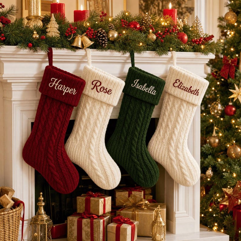 Personalized Embroidered Knit Christmas Stocking | Custom Family Stockings