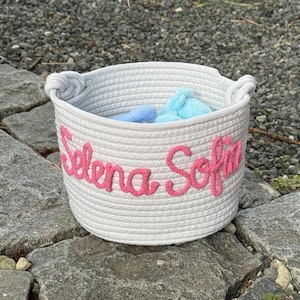 Personalized Baby Gift Basket – Custom Name Cotton Rope Nursery Storage, Baby Shower Gift for Boy or Girl, Newborn Monogram Keepsake