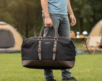 Bolsa de lona y cuero personalizada / Bolsa de viaje de fin de semana para padrinos