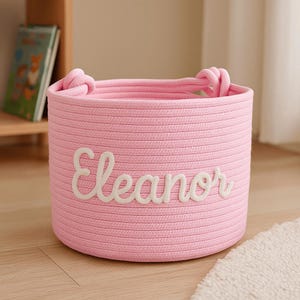 Cesta rosa personalizada para bebé – Cesta de almacenaje tejida para la habitación del bebé