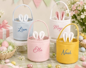 Personalized Easter Bunny Basket, Custom Embroidered Name Candy Bag, Kids Tote