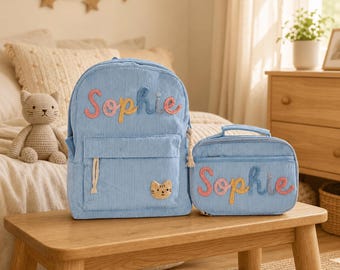 Personalized Kids Backpack & Lunchbox Set • Embroidered Name, School Gift