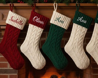 Customized embroidered Christmas stockings | Personalized knitted family socks | Christmas gifts | Festival decorations