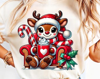 Christmas Reindeer PNG: Cozy Cocoa Holiday Sublimation Design (Digital Download)
