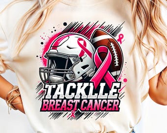 Tackle Breast Cancer PNG, Football Helmet Awareness Design, Pink Ribbon October Sublimation Download