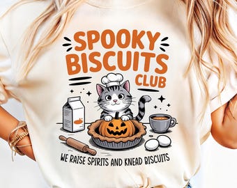 Halloween Cat Baking, PNG: Spooky Biscuits Club-ontwerp (digitale download)