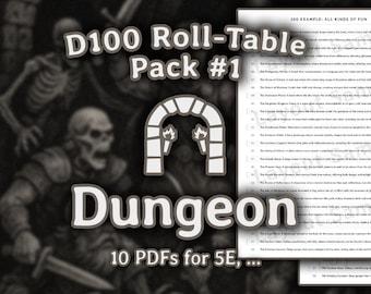 Pack #1: Dungeon | d100 Roll-Table | d100 Roll-Chart | d100 List | Dungeon Master (Dungeon and Dragons 5e, Pathfinder, ...)