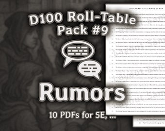 Pack #9: Rumors | d100 Roll-Table | d100 Roll-Chart | d100 List | Dungeon Master (Dungeon and Dragons 5e, Pathfinder, ...)