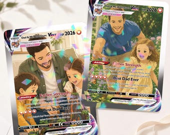 Personligt kort i Pokémon-stil, fars dag-present till pappa, anpassat animekort för pappa och barn, present till pappa, presentkort i akryl