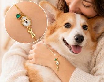 Personalized Custom Pet Photo Bracelet, Memorial Charm Jewelry, Pet Memorial Gift for Dog or Cat Lovers, Engraved Name Keepsake Charm