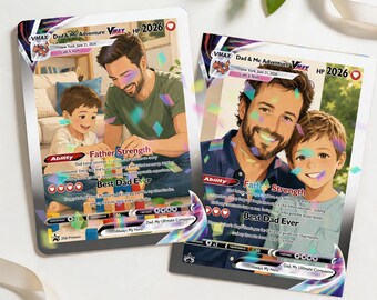 Personligt kort i Pokémon-stil, fars dag-present till pappa, anpassat animekort för pappa och barn, present till pappa, presentkort i akryl