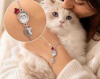 Personligt armband med husdjursfoto, smycken med minnesmärke, minnesgåva för husdjur för hund- eller kattälskare, graverat namnminnesmärke