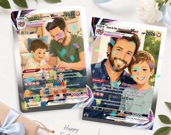 Personligt kort i Pokémon-stil, fars dag-present till pappa, anpassat animekort för pappa och barn, present till pappa, presentkort i akryl