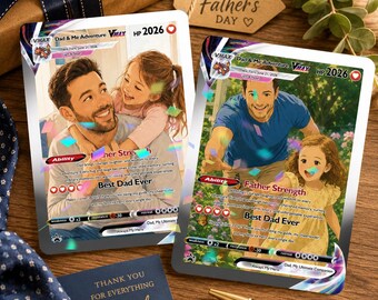 Personligt kort i Pokémon-stil, fars dag-present till pappa, anpassat animekort för pappa och barn, present till pappa, presentkort i akryl