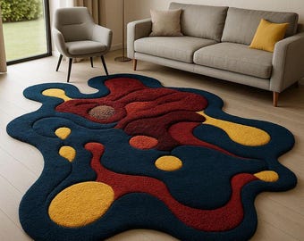 Modern Abstract Hand-Tufted Rug | Custom Shape Carpet | Multicolor Organic Pattern