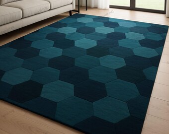 Hand-Tufted Wool Hexagon Rug: Geometric Living Room Carpet