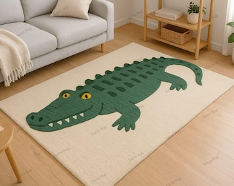 Hand-Tufted Wool Crocodile Rug, Whimsical Playroom Decor