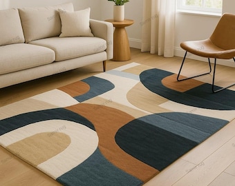 Hand-Tufted Wool Blend Geometric Rug: Modern Abstract Design