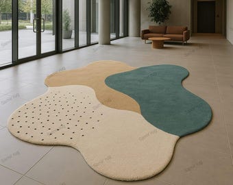 Abstract Amoeba Hand-Tufted Wool Rug: Multi-Tone Modern Art