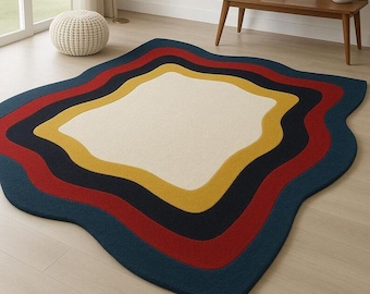 Modern Wavy Handmade Rug – Colorful Abstract Irregular Shape Carpet |