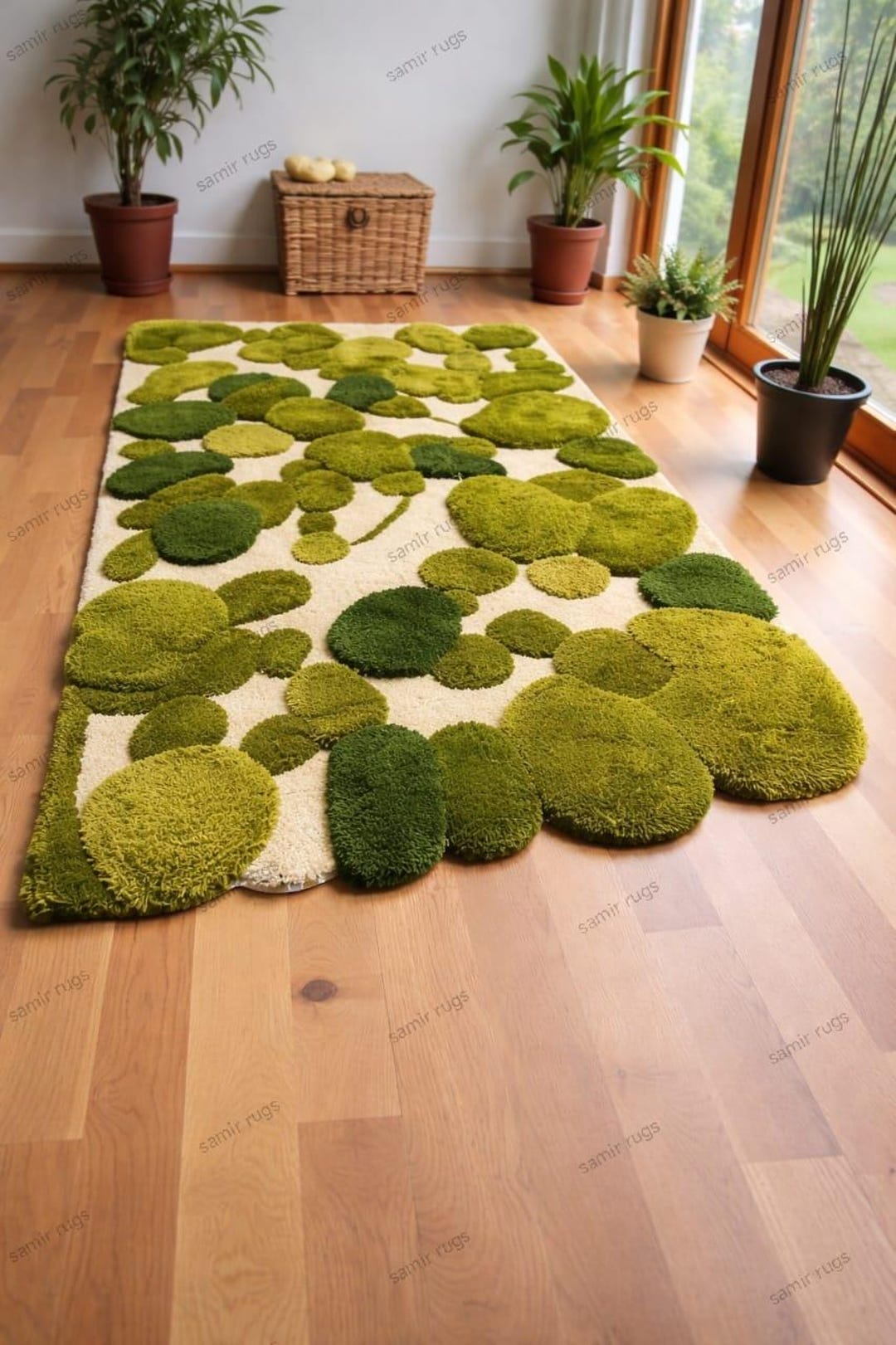Hand Tufted Moss Design Green Area Rug - Etsy